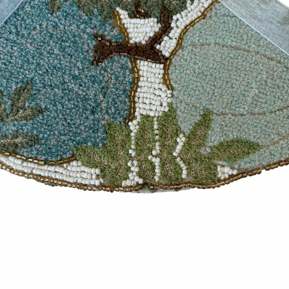 2pc Tahari Beaded Pumpkin Placemats 15in Round Blue Green Fall Thanksgiving NEW